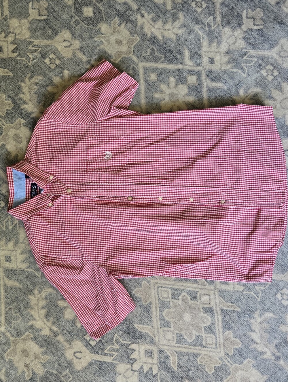 Chaps Red and White Button-Down Short Sleeved Shirt